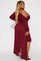 Elegant Black & Wine Midi Dress Set with Cardigan - Adjustable Straps & Stretch Fabric(Wine,XS)