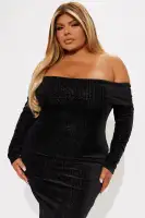 Glitter Velvet Maxi Dress - Off Shoulder Long Sleeves with Hidden Zipper (Black/Teal/Burgundy)(Black,XS)