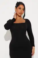 Elegant Ribbed Midi Dress with Tie Back & Asymmetrical Hem - Black, Hunter, Magenta(Black,S)