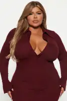 Burgundy Sweater Maxi Dress with Long Bell Sleeves & Back Slit – Stretchy Polyester Blend(Burgundy,XS)
