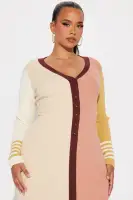 Elegant V-Neck Striped Maxi Cardigan Dress with Front Buttons & Slit – Multi-Color Options(Multi Color,XS)