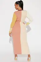 Elegant V-Neck Striped Maxi Cardigan Dress with Front Buttons & Slit – Multi-Color Options(Multi Color,XS)