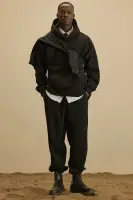 Elastic Waistband Drawstring Panel Detail Cotton Polyester Blend Casual Jumpsuit(Black,S)