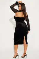 Elegant Black Velvet Midi Dress Set with Mesh Bolero – Sweetheart Neckline & Corset Waist(Black,XS)