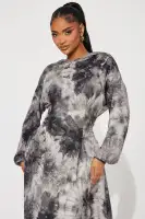 Tie Dye Maxi Dress with Hood & Pockets – Unique Long Sleeve Stretch Comfort (Grey/Combo)(Grey/combo,XS)