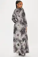 Tie Dye Maxi Dress with Hood & Pockets – Unique Long Sleeve Stretch Comfort (Grey/Combo)(Grey/combo,XS)