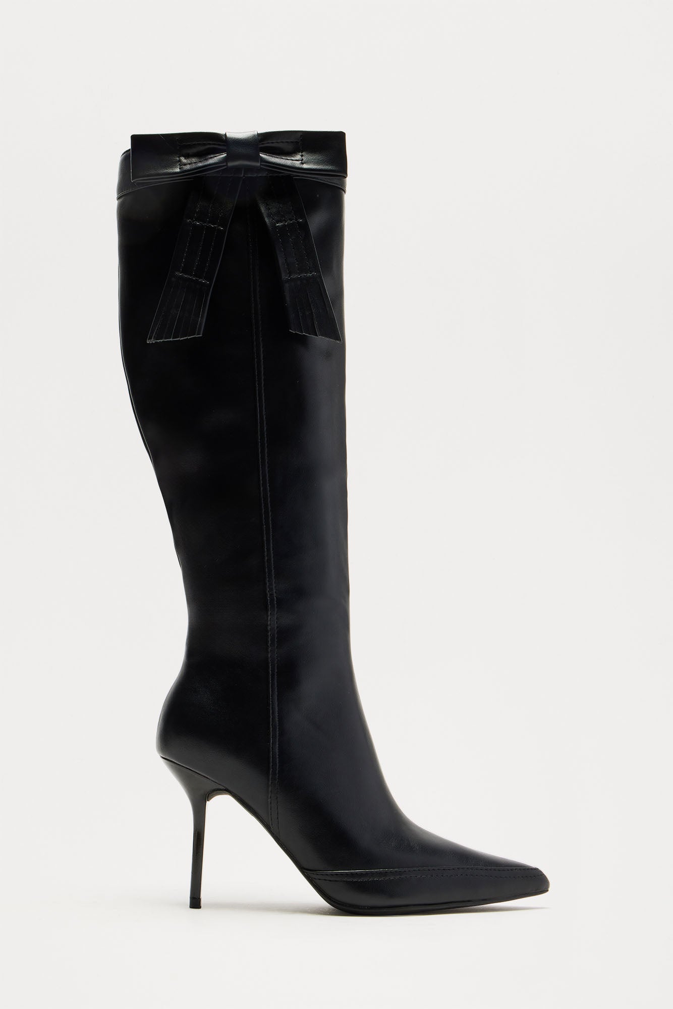 Elegant Black Knee-High Heeled Boots with Bow Detail - 4 Ultra High Heel Pointed Toe