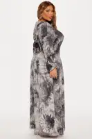 Tie Dye Maxi Dress with Hood & Pockets – Unique Long Sleeve Stretch Comfort (Grey/Combo)(Grey/combo,XS)