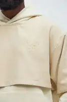 Off-White Long Sleeve Drawstring Cotton Hoodie(Off White,S)