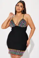Sexy Black Bandage Mini Dress with Adjustable Straps & Open Back(Black,XS)