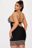 Sexy Black Bandage Mini Dress with Adjustable Straps & Open Back(Black,XS)