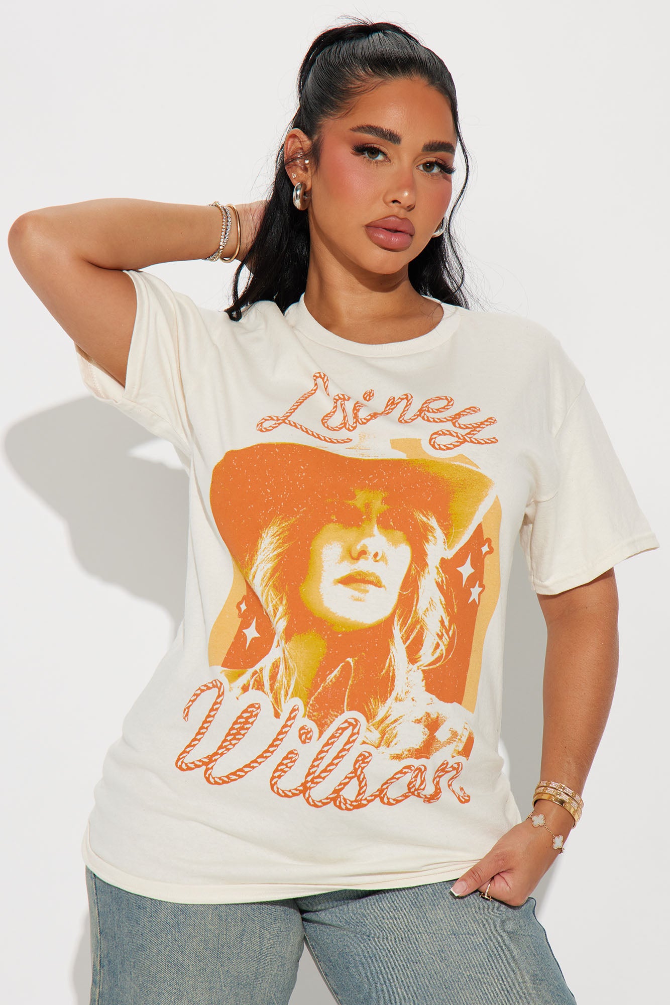 Off White Crew Neck Short Sleeve Cotton T-Shirt with Front Screen Print – Unique Stretch Fit
