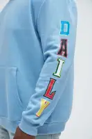 Drawstring Long Sleeve Screen Print Hoodie (Blue)(Blue,S)