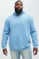 Drawstring Long Sleeve Screen Print Hoodie (Blue)(Blue,S)