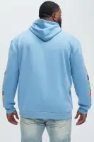 Drawstring Long Sleeve Screen Print Hoodie (Blue)(Blue,S)