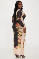 Elegant Mesh Maxi Dress with High Neck & Long Sleeves – Tan/Multi Stretch Polyester Blend(Tan/Multi,XS)