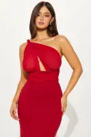 Sexy Red Halter Maxi Dress with Mesh Top & Back Slit – Backless & Stretchy(Red,XS)