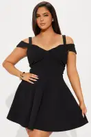 Sexy Black Cold Shoulder Mini Dress - V-Neck, Stretchy & Flirty(Black,XS)