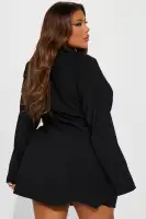 Stylish Oversized V-Neck Blazer Dress with Ruched Sides - Black, Lavender & Camel(Black,XS)