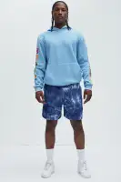 Drawstring Long Sleeve Screen Print Hoodie (Blue)(Blue,S)