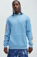 Drawstring Long Sleeve Screen Print Hoodie (Blue)