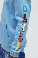 Drawstring Long Sleeve Screen Print Hoodie (Blue)(Blue,S)