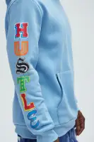 Drawstring Long Sleeve Screen Print Hoodie (Blue)(Blue,S)
