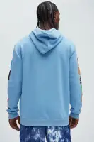 Drawstring Long Sleeve Screen Print Hoodie (Blue)(Blue,S)