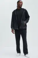 Casual Long Sleeve Full Zip Hoodie Cotton Polyester Blend(Black,S)