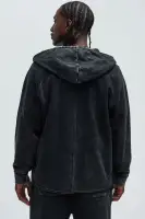 Casual Long Sleeve Full Zip Hoodie Cotton Polyester Blend(Black,S)