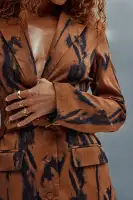 Elegant Brown Mini Blazer Dress with Belt & Long Sleeves – Stylish Button-Up Collar Design(Brown/combo,XS)