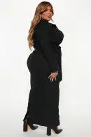 Stylish Denim Maxi Dress with Long Sleeves, Button Front & Tie Waist – Medium Wash & Black Options – 97% Cotton, 3% Spandex(Black,XS)