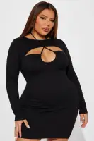 Textured Mini Dress with Ruched Bust & Halter Detail - Black & Brown(Black,S)