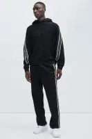 Elastic Waistband Drawstring Screen Print Cotton-Polyester Blend Casual Jumpsuit(Black,S)