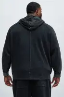 Casual Long Sleeve Full Zip Hoodie Cotton Polyester Blend(Black,S)