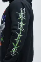 Black Drawstring Long Sleeve Screen Printed Cotton-Polyester Hoodie(Black,S)