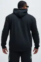 Black Drawstring Long Sleeve Screen Printed Cotton-Polyester Hoodie(Black,S)