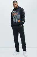 Black Drawstring Long Sleeve Screen Printed Cotton-Polyester Hoodie(Black,S)