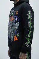 Black Drawstring Long Sleeve Screen Printed Cotton-Polyester Hoodie(Black,S)