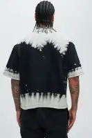 Black Crew Neck Screen Print Overalls 80% cotton 20% polyester, unique design, comfortable to wear, casual and versatile.(Black/combo,S)