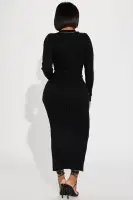 Elegant Black & Gold Sweater Maxi Dress - V-Neck, Long Sleeve, Button Down with Front Slit (50% Viscose, 30% Polyester, 20% Nylon)(Black/Gold,XS)