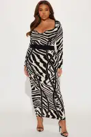 Elegant V-Neck Long Sleeve Sweater Maxi Dress - Teal, Taupe & Lime - 80% Rayon 20% Nylon(Taupe/combo,XS)