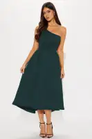 Sexy One Shoulder Mini Dress with Pockets - Red & Hunter Green, Stretchy Pleated Design