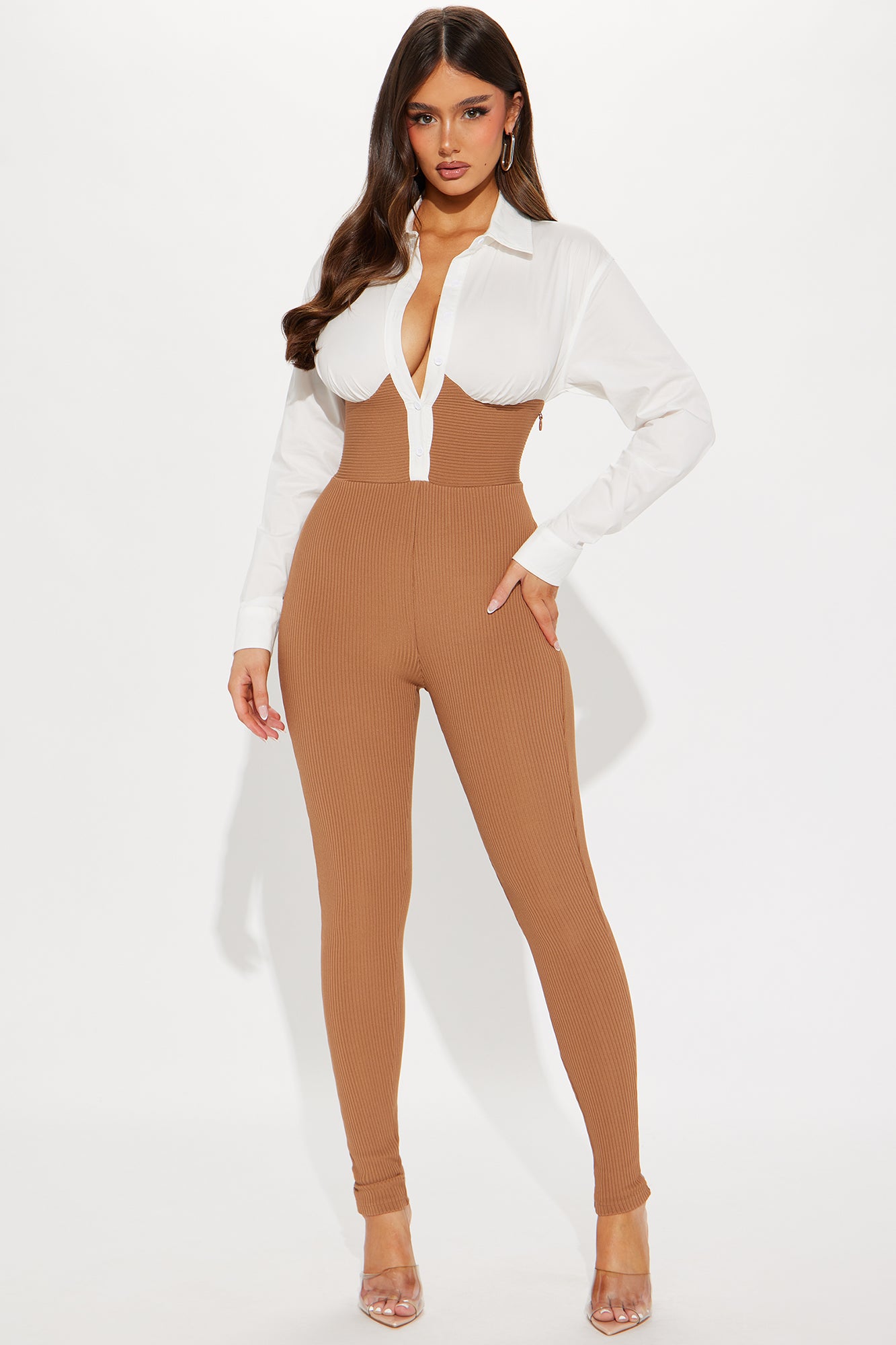 Stylish Denim Jumpsuit with Halter Collar & Flare Leg