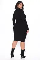 Stylish Stretch Mock Neck Midi Dress - Long Sleeve in 5 Colors (Black, Fuchsia, Mustard, Burgundy, Red)(Black,XS)