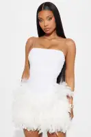 Strapless Feathered Sequin Mini Dress - Glamorous White & Mauve Party Dress(White,XS)