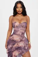 Elegant Mesh Midi Dress with Sweetheart Neckline & Corset Waist – Adjustable Straps & Ruffle Hem(Multi Color,XS)