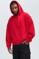 Red Drawstring Long Sleeve Screen-Printed Cotton-Polyester Hoodie(Red,S)