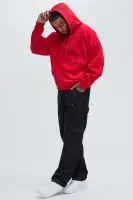 Red Drawstring Long Sleeve Screen-Printed Cotton-Polyester Hoodie(Red,S)
