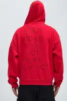 Red Drawstring Long Sleeve Screen-Printed Cotton-Polyester Hoodie